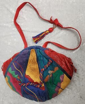 Vintage Carlo Fiori Colorful Leather with Snakeskin Crossbody Handbag